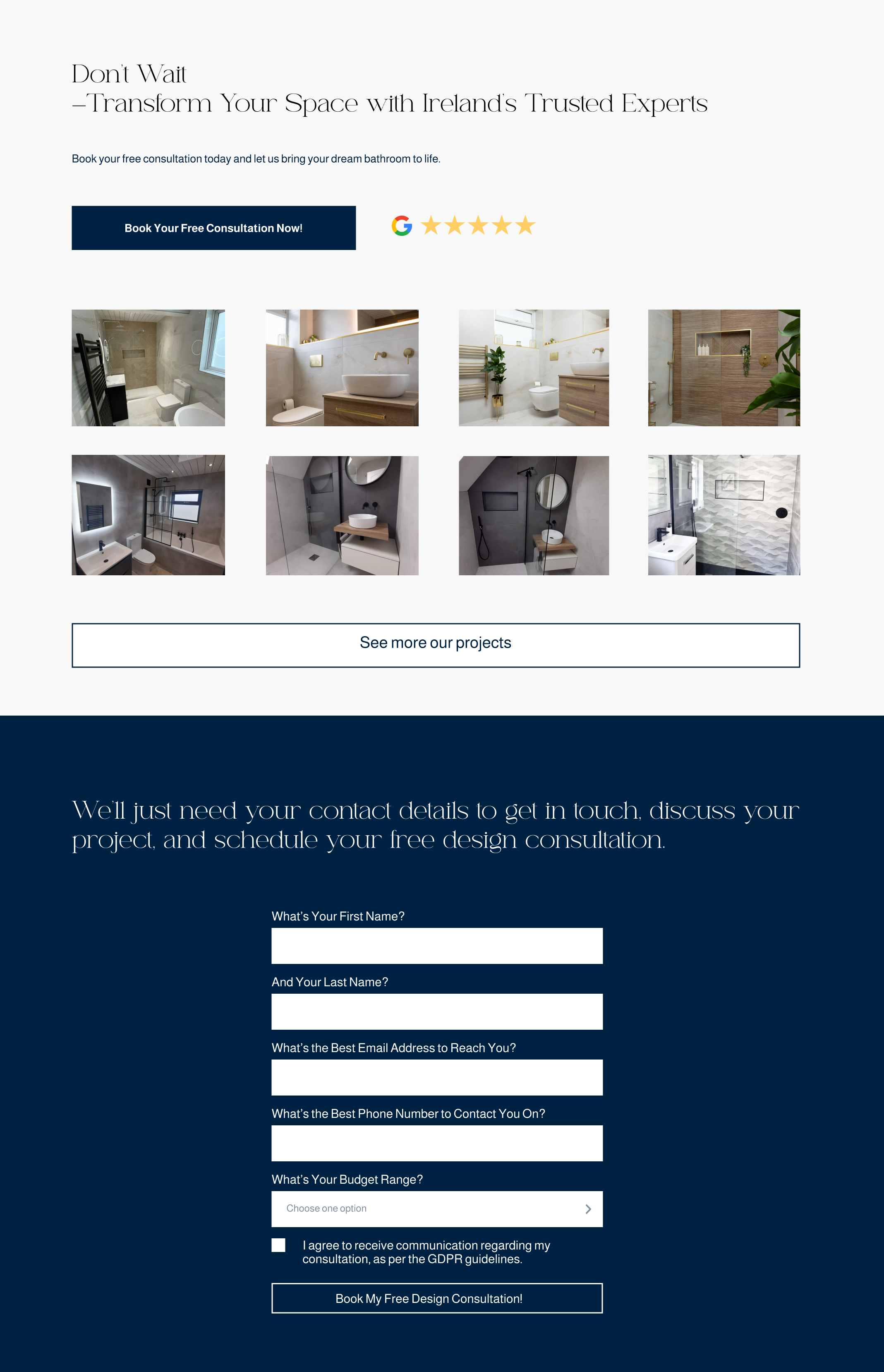 spotumedia portfolio - bathroom renovation landing page made in gohighlevel