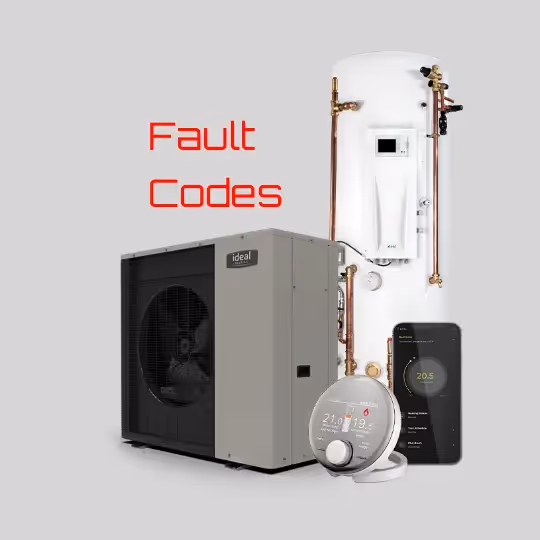 The words Fault Codes, with the Ideal Logic Air heat pump, cylinder, halo controls all in the picure
