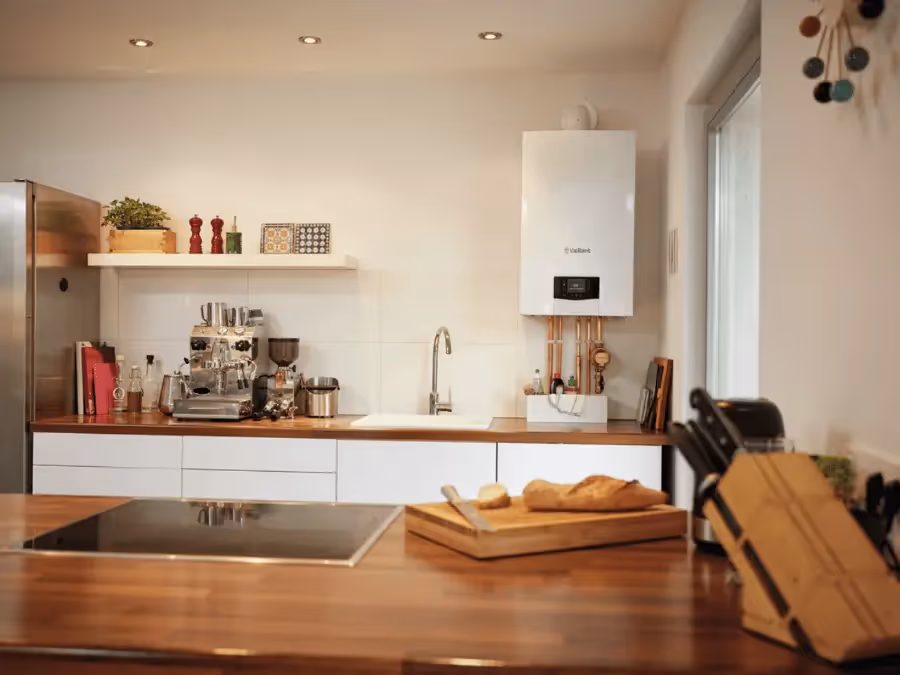 Vaillant ecoTEC Plus 832 hanging on a kitchen wall