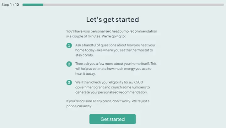 Screenshot from the dwellow website, a page titled 'let's get started' for customers to get a quote