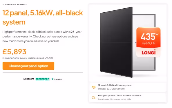 A screenshot from the dwellow website solar quote page showing the price 