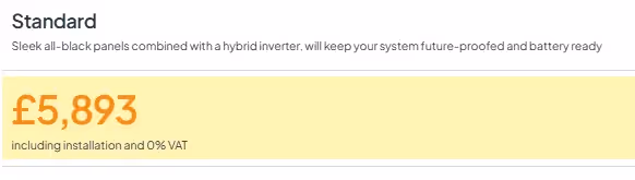A screenshot from the dwellow website, showing a quote for a customer for a solar install