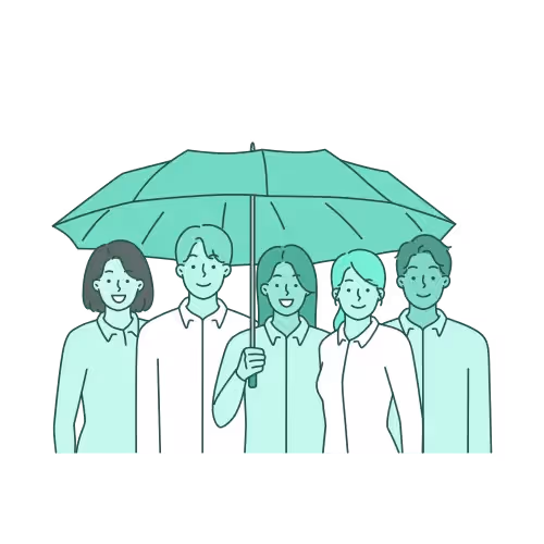 Illustration of a group of people under an umbrella