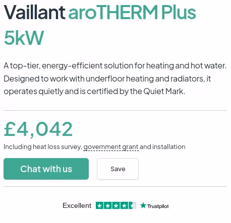 A screenshot of a quote on the dwellow website, for a 5kW unit