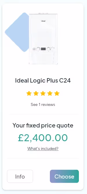 A screenshot from the dwellow website, showing a quote for an Ideal boiler