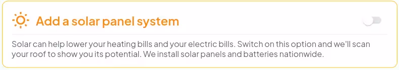 Section of the dwellow heat pump quote tool where you can add solar panels