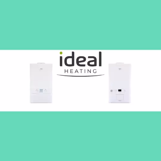 The Ideal Heating logo between two images of Ideal boilers