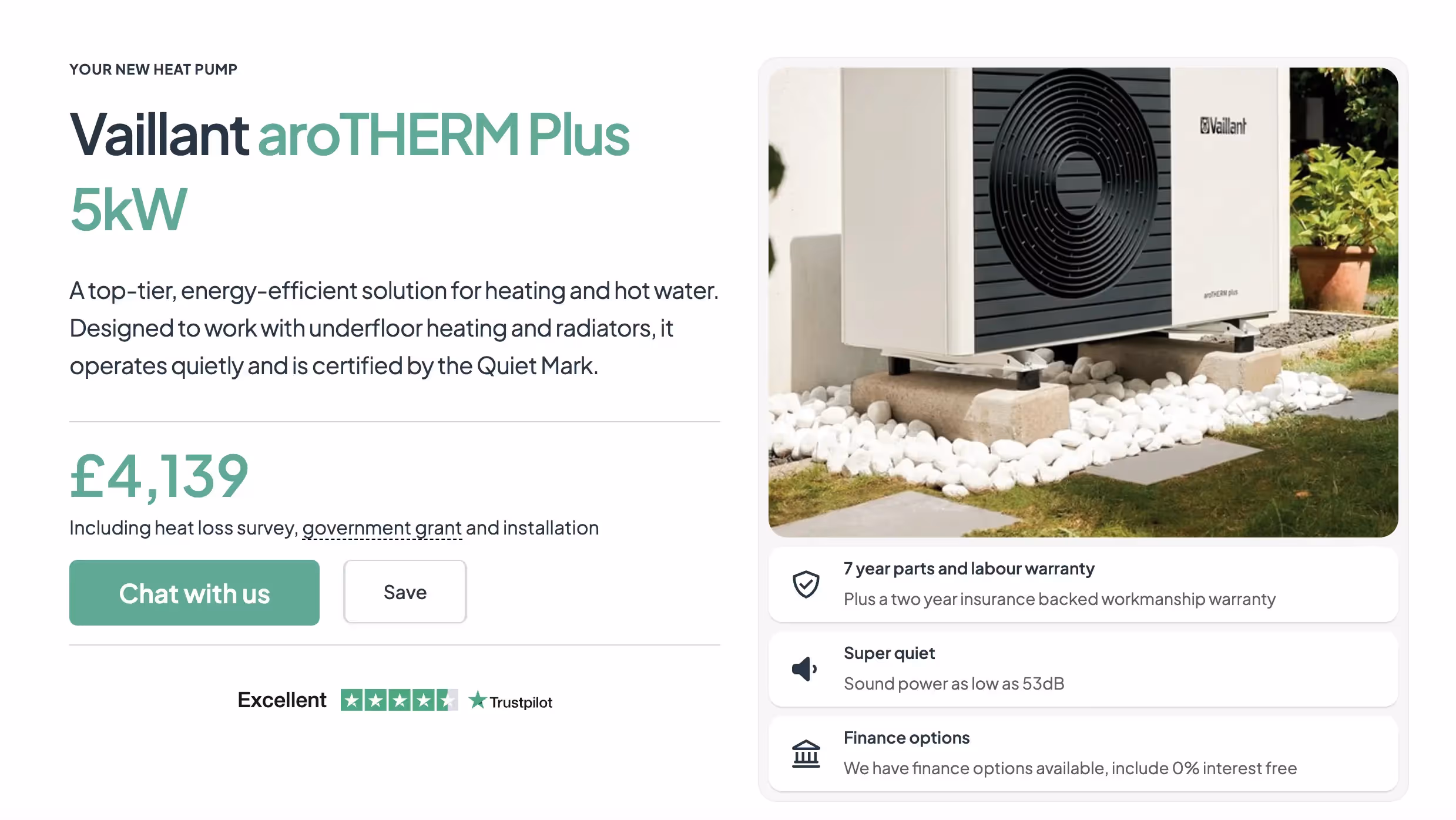 Quote for a Vaillant aroTHERM Plus 5kW heat pump for £4,139