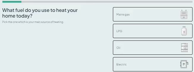 A screenshot from the dwellow website showing a page from the customer heat pump quote journey