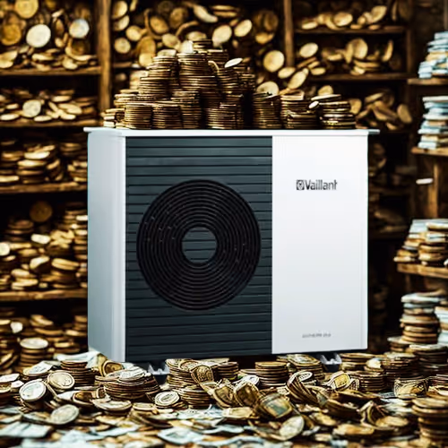 Heat pump surrounded by cash and coins