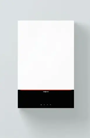 An Image of a Viessmann Vitodens on a plain off-white wall