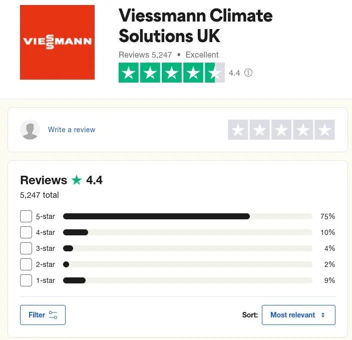 A snippet of the Viessmann TrustPilot score of 4.4 from the TrustPilot website