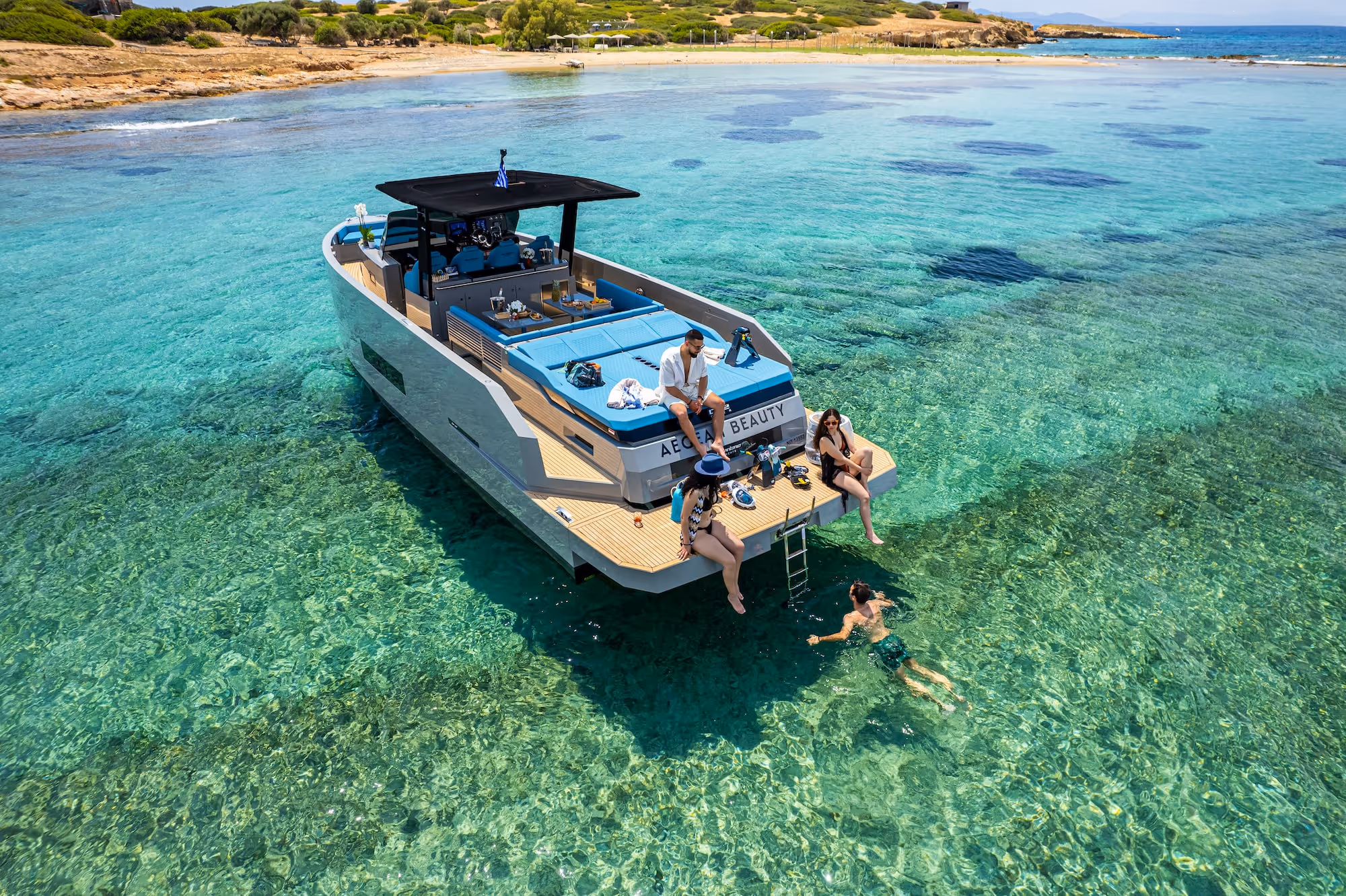 private boat tours and sustainable private cruises Athens, Aegina, Moni, Hydra, Poros, Kea, all inclusive, skipper and crew, powerboat