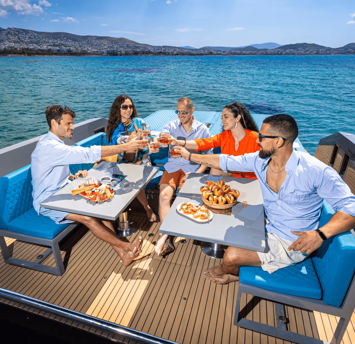 private boat tours and sustainable private cruises Athens, Aegina, Moni, Hydra, Poros, Kea, all inclusive, skipper and crew, powerboat