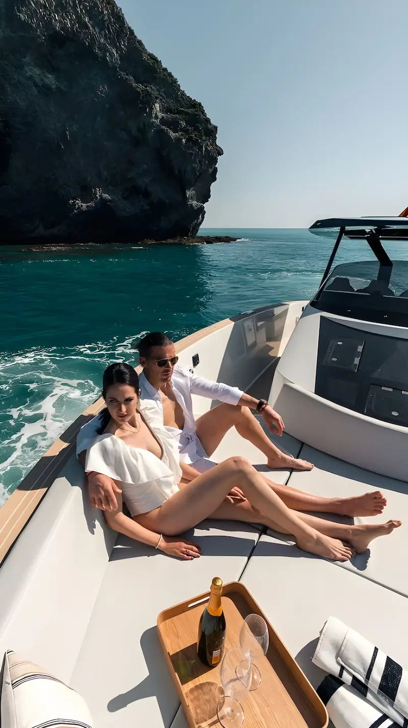 private boat tours and sustainable private cruises Athens, Aegina, Moni, Hydra, Poros, Kea, all inclusive, skipper and crew, powerboat