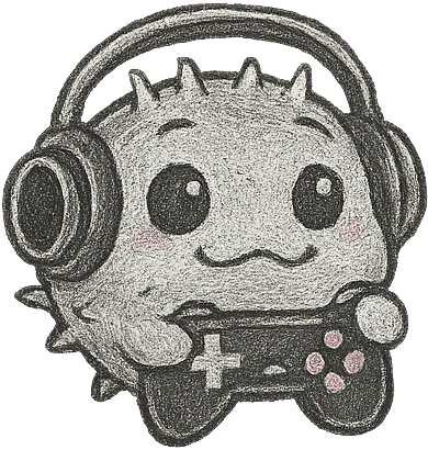Image of an fish holding a game controller and wearing headphones.