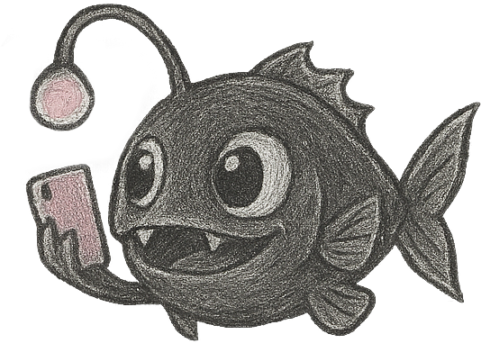 Image of an Anglerfish holding a cellphone.