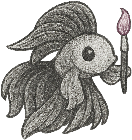 Image of an fish holding an artist's brush.