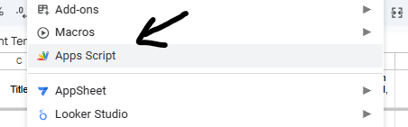 Apps Script menu option in Google Sheets