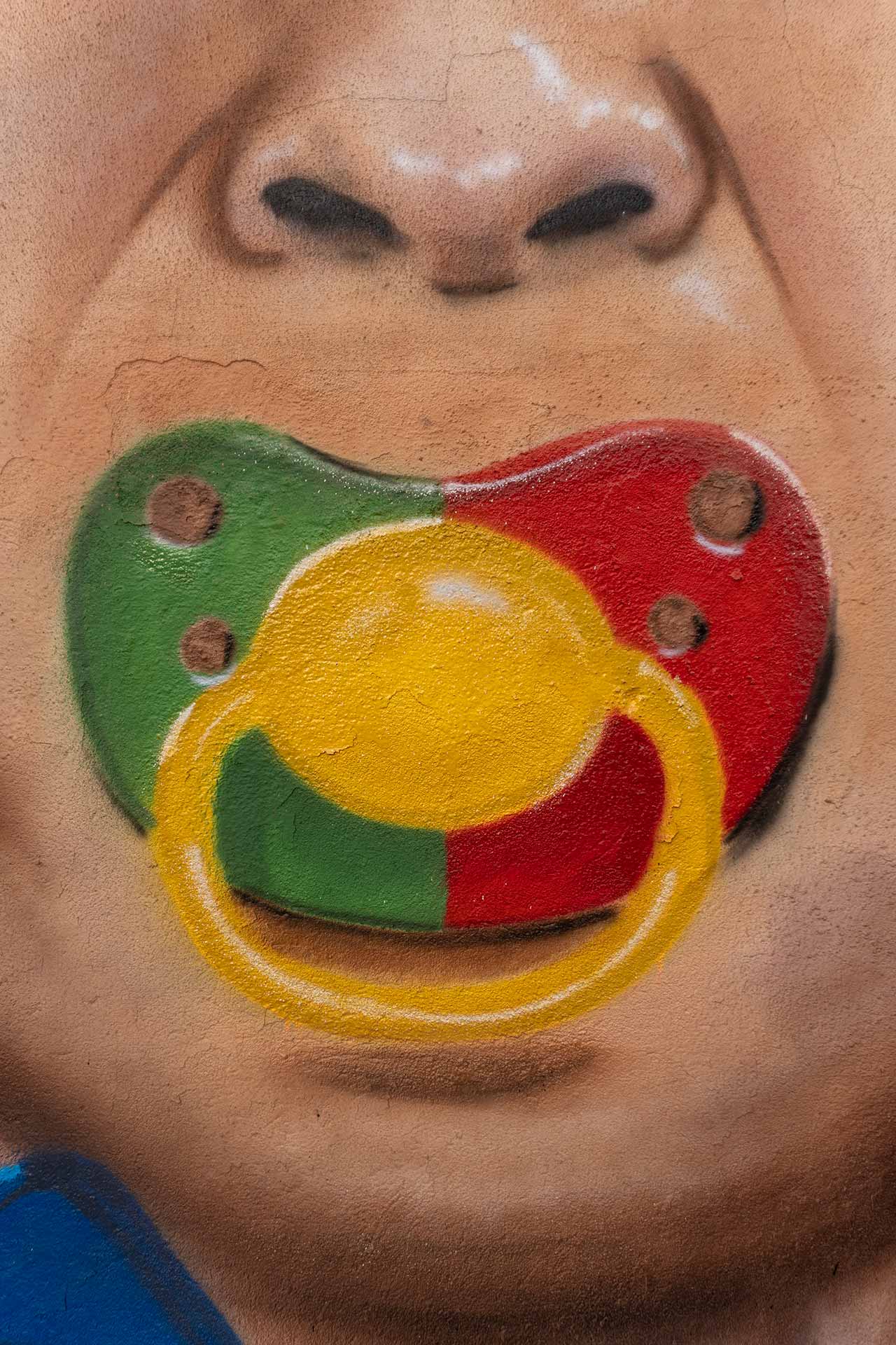 Painting of Cristiano Ronaldo sucking on a pacifier made with Portugal's colors