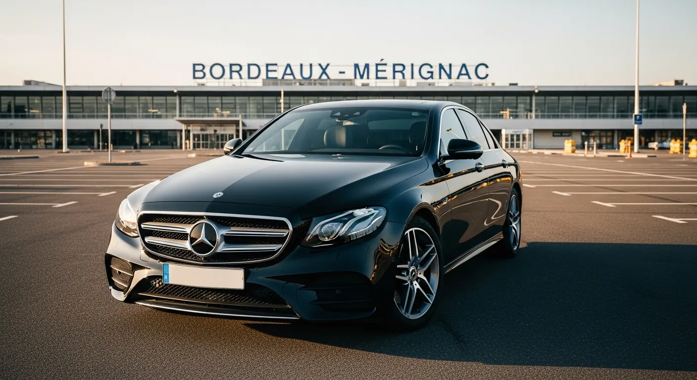 Black Mercedes E-Class, Saloon category Bordeaux airport transfer