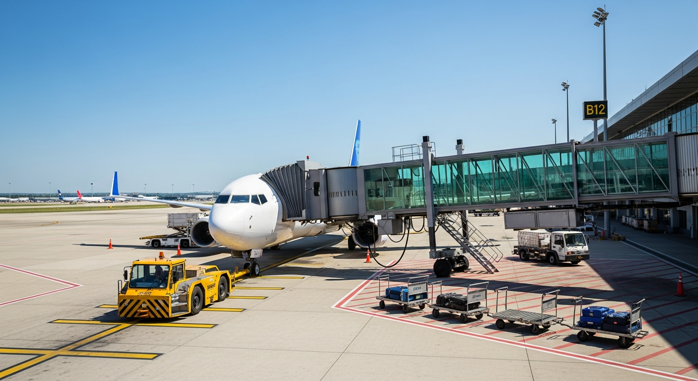 Avión comercial en la pasarela de embarque del aeropuerto Burdeos-Mérignac en la pista