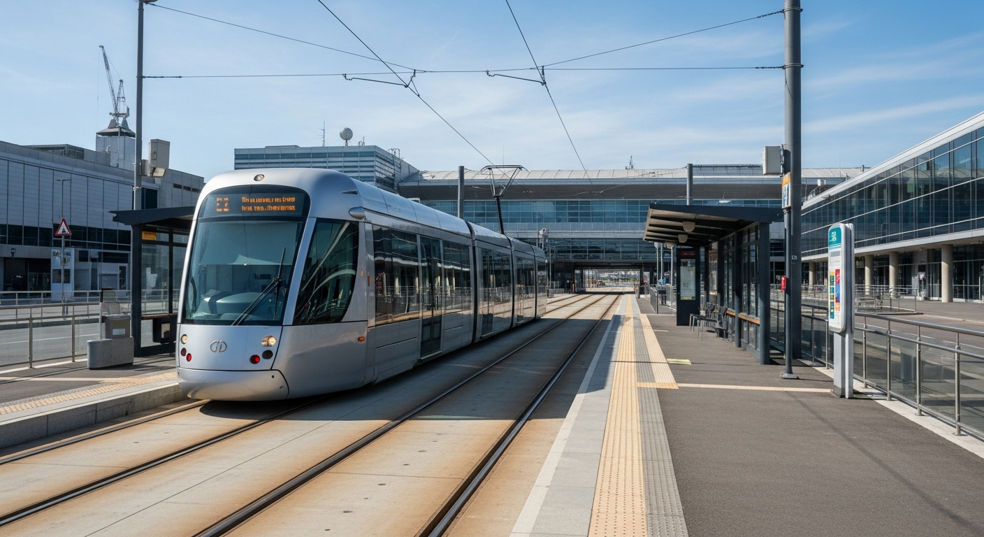 Tranvía línea A en la estación del aeropuerto Burdeos-Mérignac conexión directa con el centro