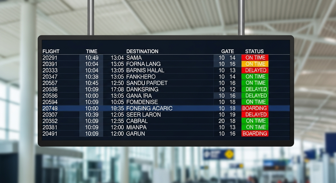 Tablero de información de vuelos del aeropuerto Burdeos-Mérignac con destinos y horarios