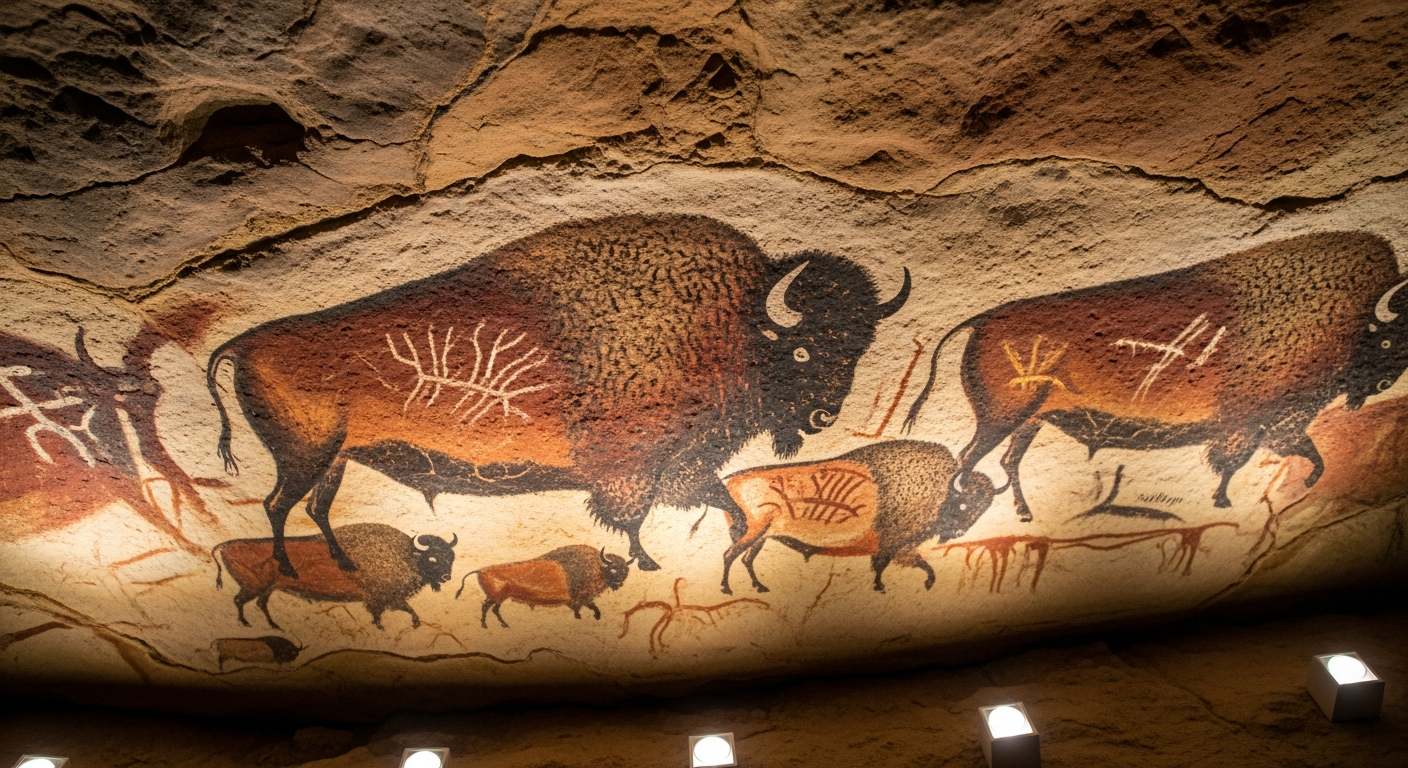 Bisontes polícromos de Font-de-Gaume en Les Eyzies, arte rupestre magdaleniense original