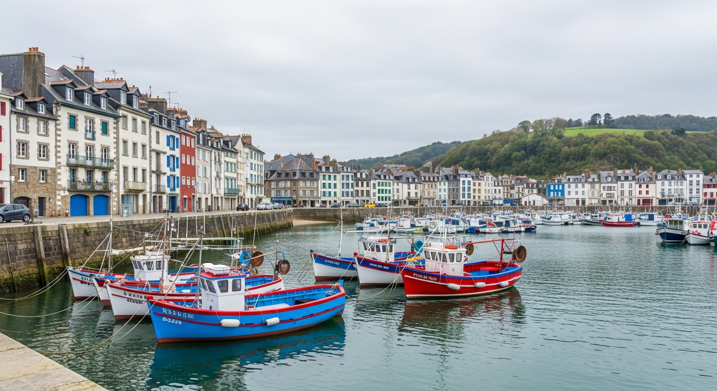 Port de pêche de Saint-Jean-de-Luz avec bateaux traditionnels et maisons d'armateurs du XVIIᵉ siècle