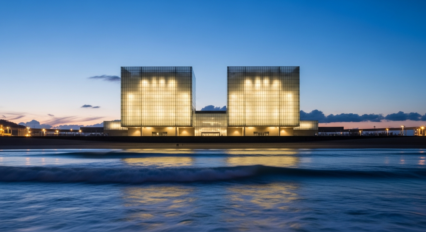 Kursaal cultural centre by Rafael Moneo in Donostia, two glass cubes facing Zurriola beach