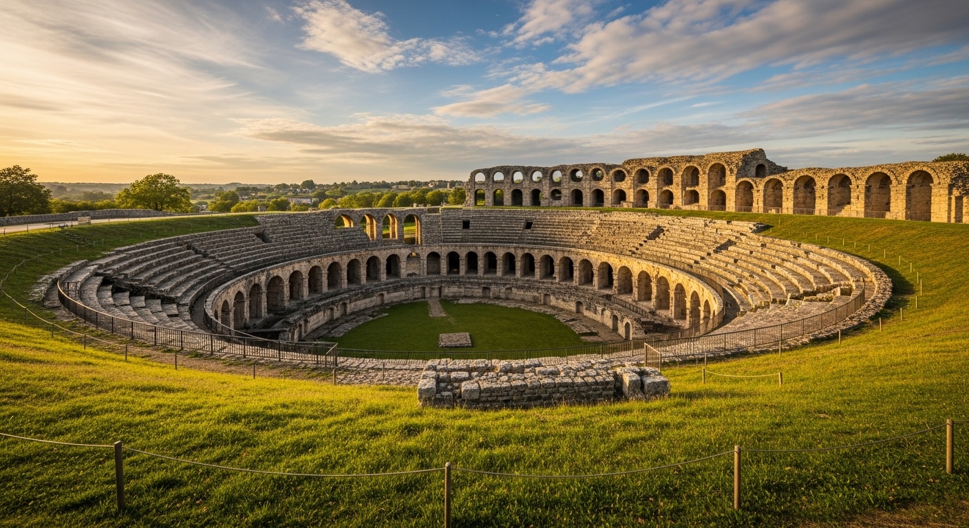 Gallo-Roman amphitheatre of Saintes, partial stone tiered ruins