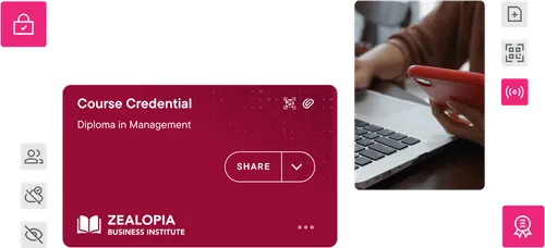 Course credential card with a compilation of assets related to the education sector