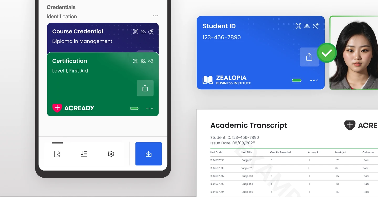 Collage of assets relating to educational verification