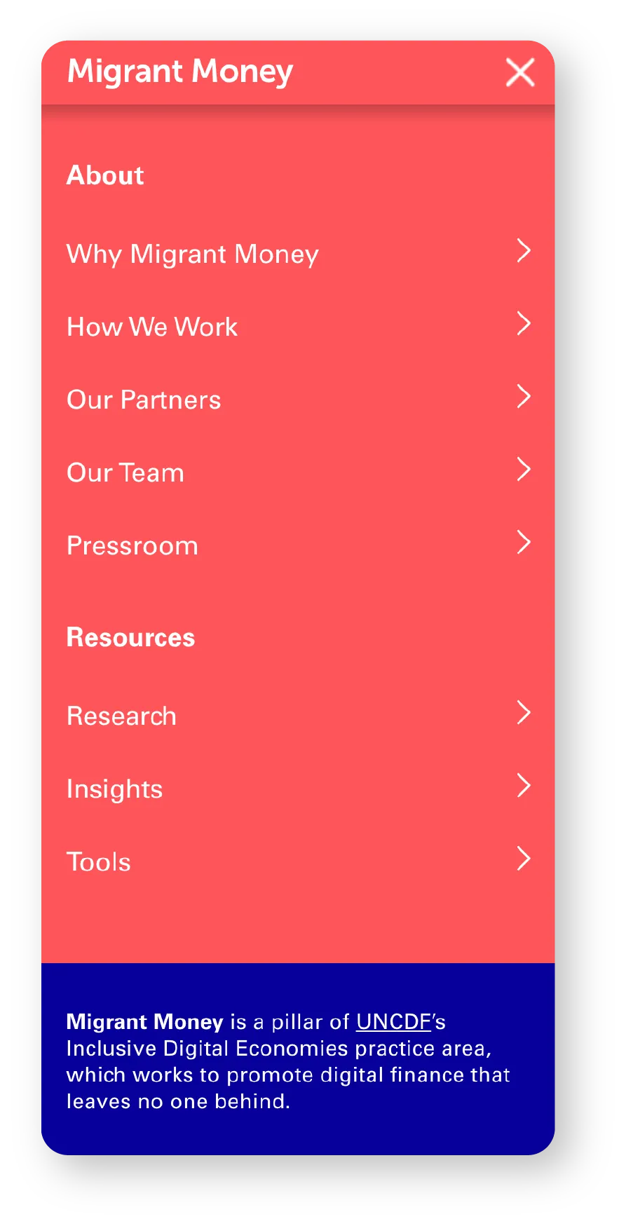 screenshot of website menu