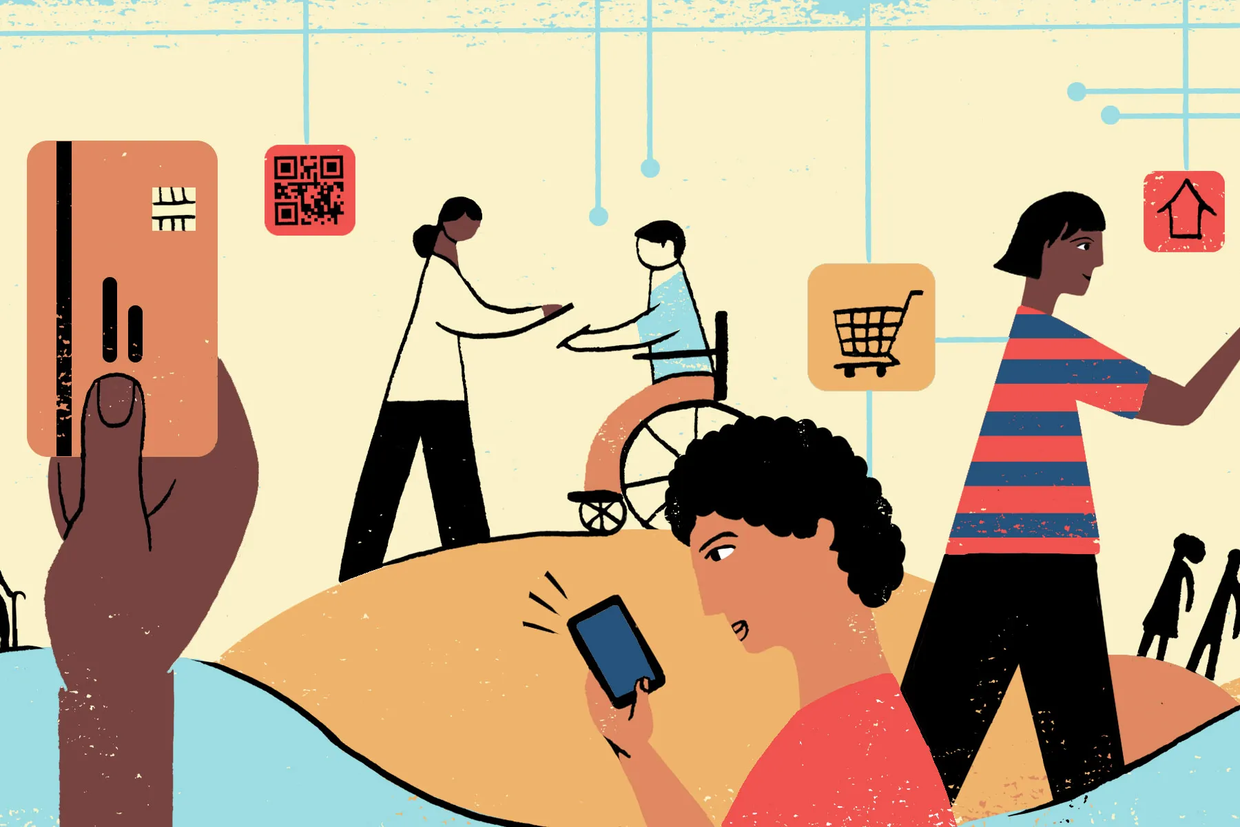 Illustration of people making digital payments.