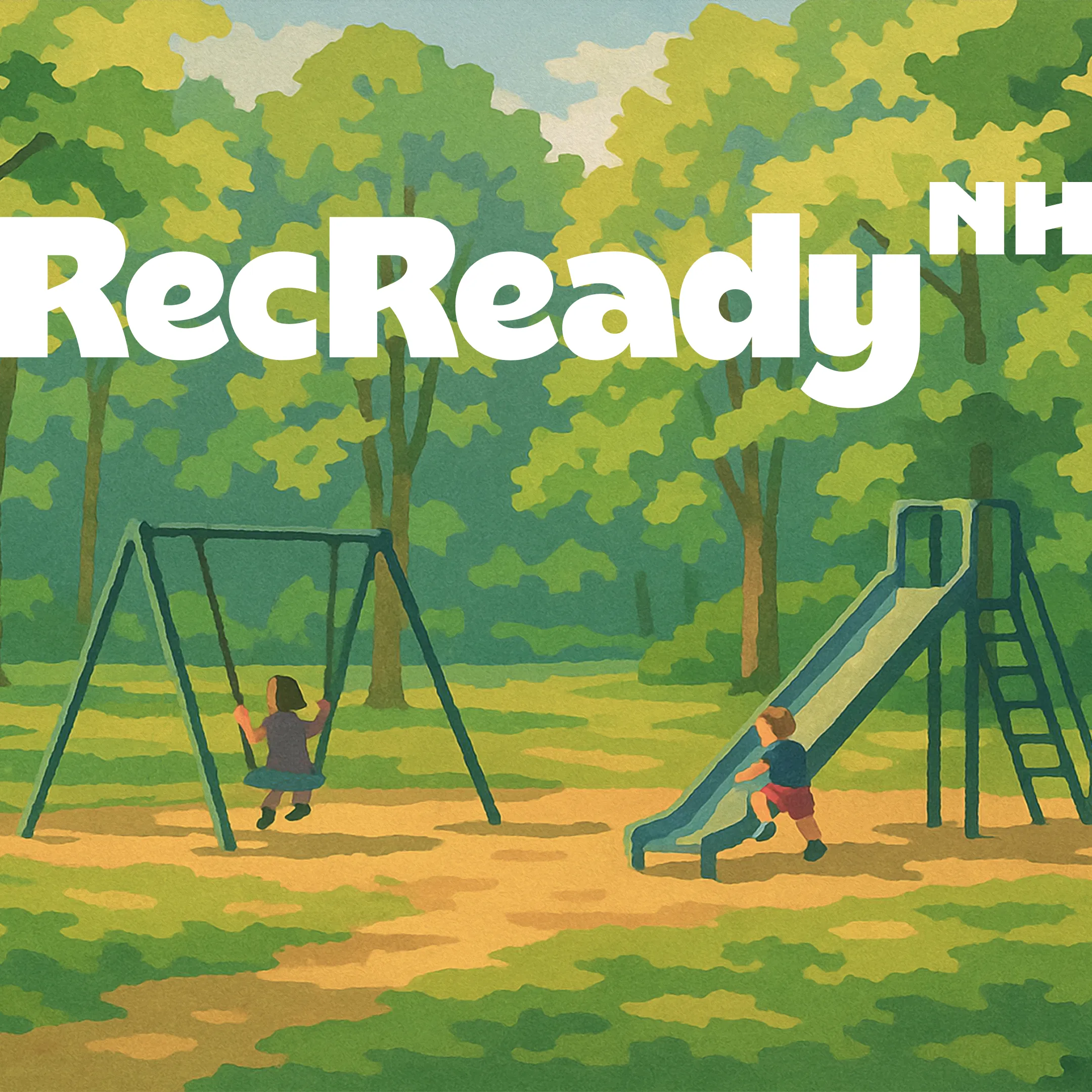 Illustration of a playground in a paint-by-numbers style.