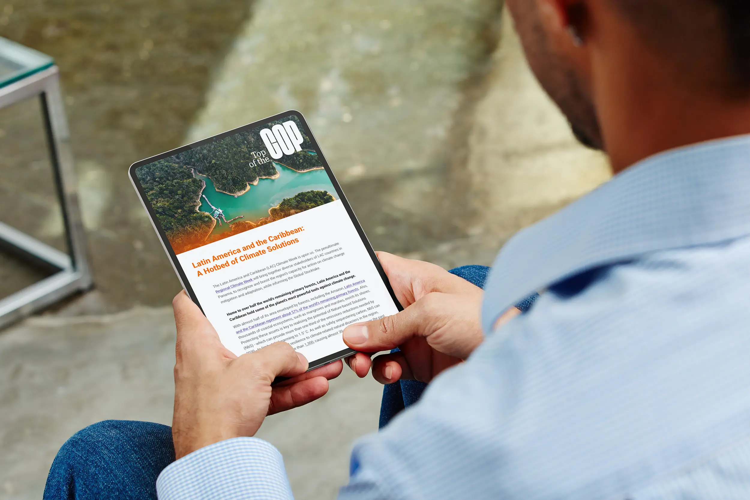 Mockup of a newsletter on a tablet.