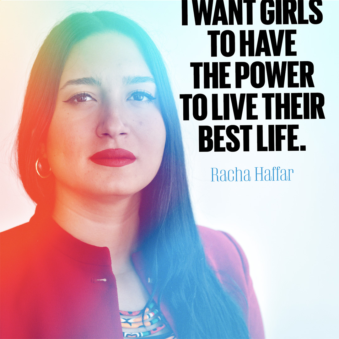Portrait of a woman with the quote "I want girls to have the power to live their best life."