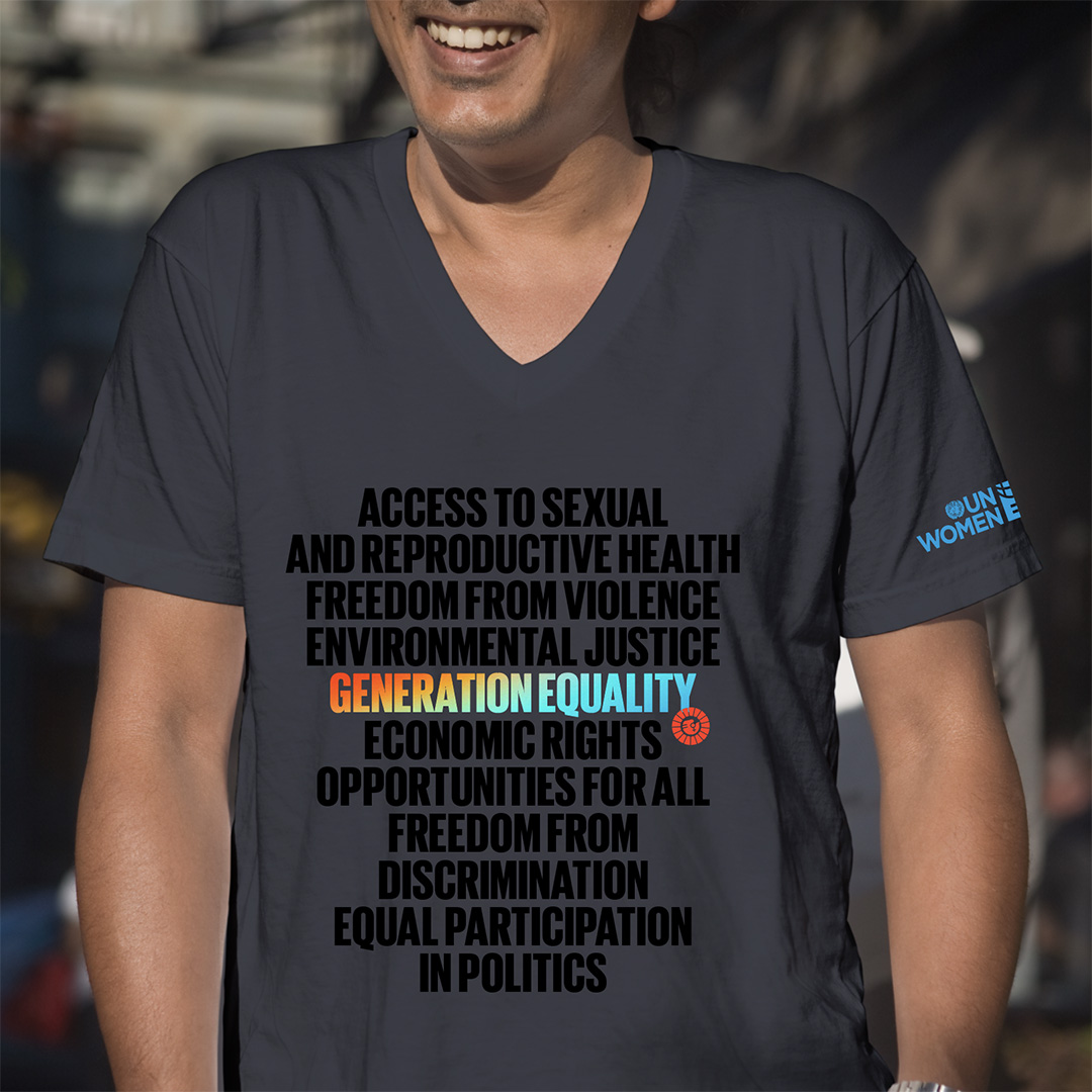 T-shirt with Generation Equality graphic on it.