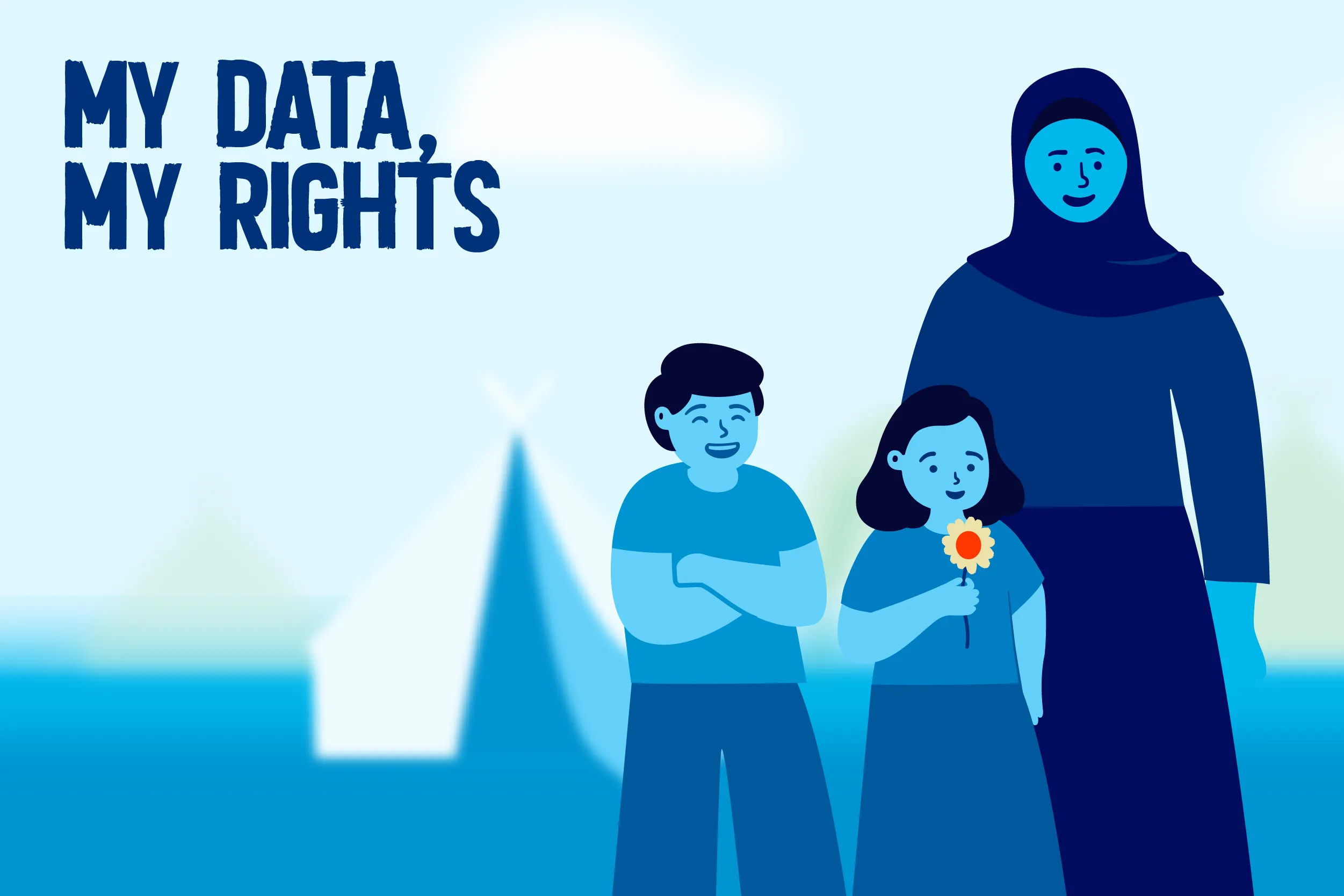 Illustration of a refugee family in a camp for World Food Programme animated video.