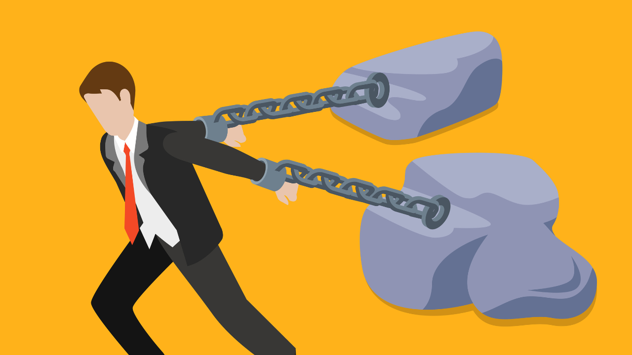 Person breaking free from a repeating cycle, representing momentum and forward progress after being stuck