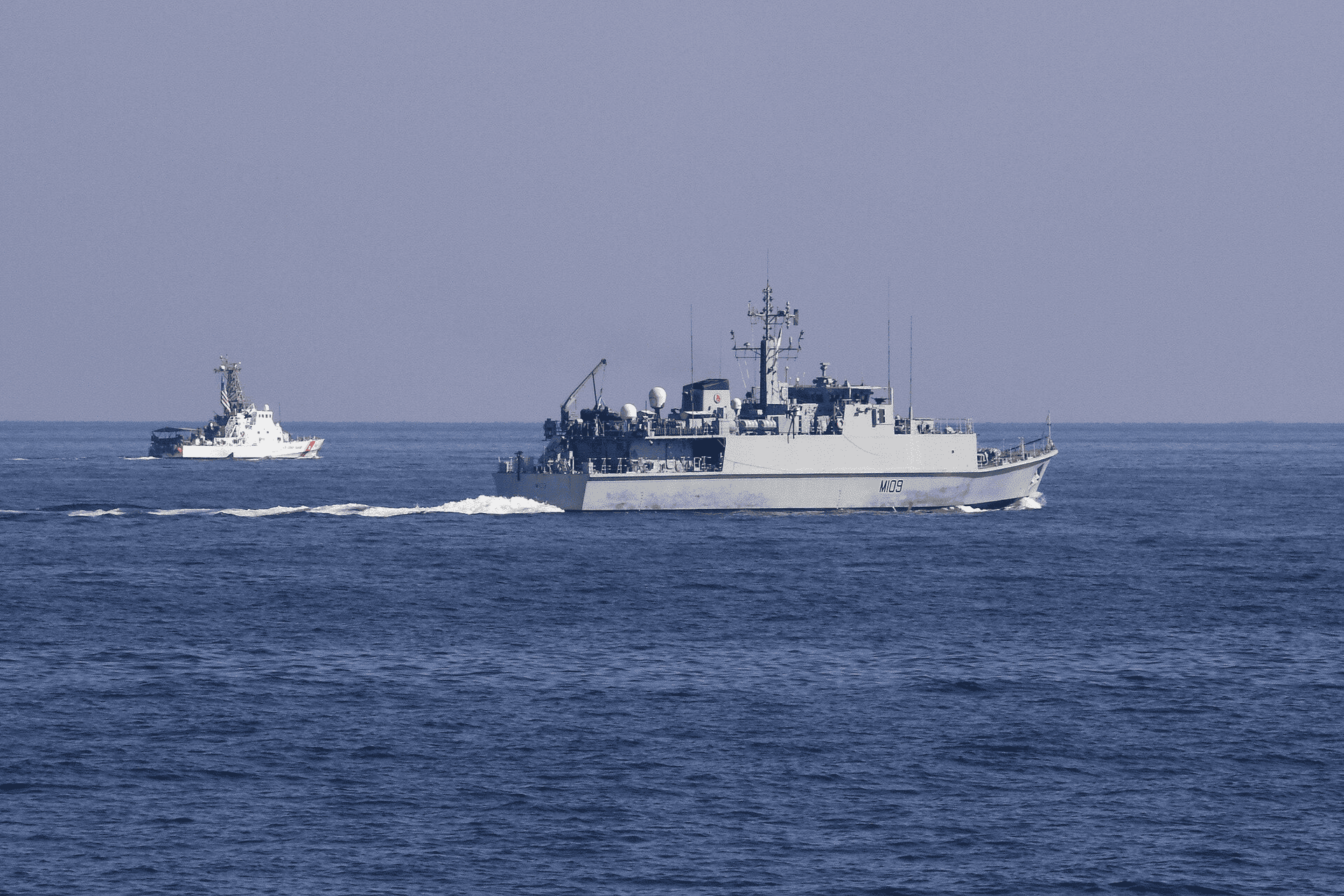 HMS Bangor minehunter with glass-reinforced plastic hull