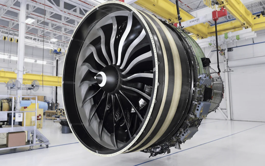 GE9X CFRP fan module in assembly