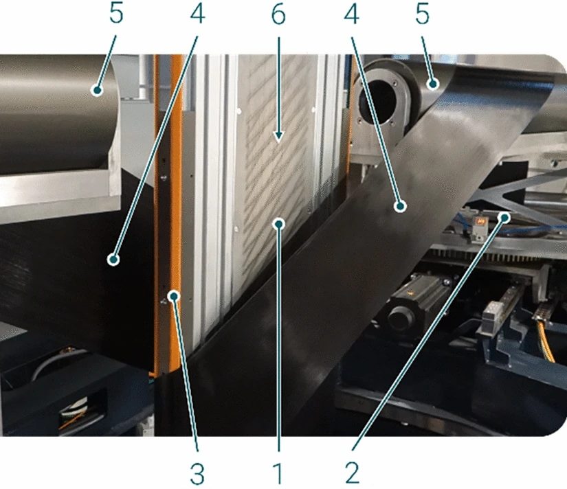 Example winding at a ±60° angle on the MD25 prototype, with the key machine elements labelled.
