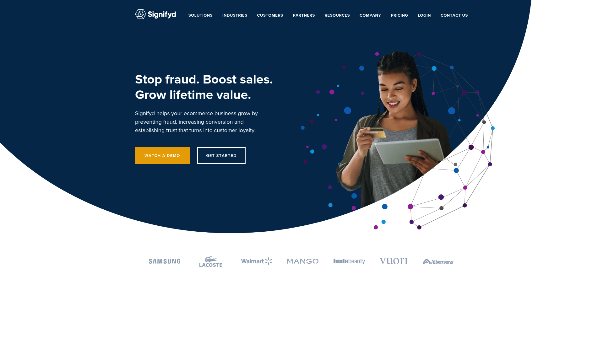 The Signifyd homepage, a platform offering AI-powered fraud protection.