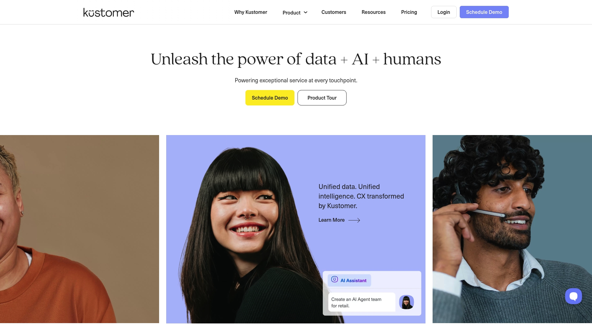 A screenshot of the Kustomer landing page, a popular choice among Gorgias alternatives for Shopify.