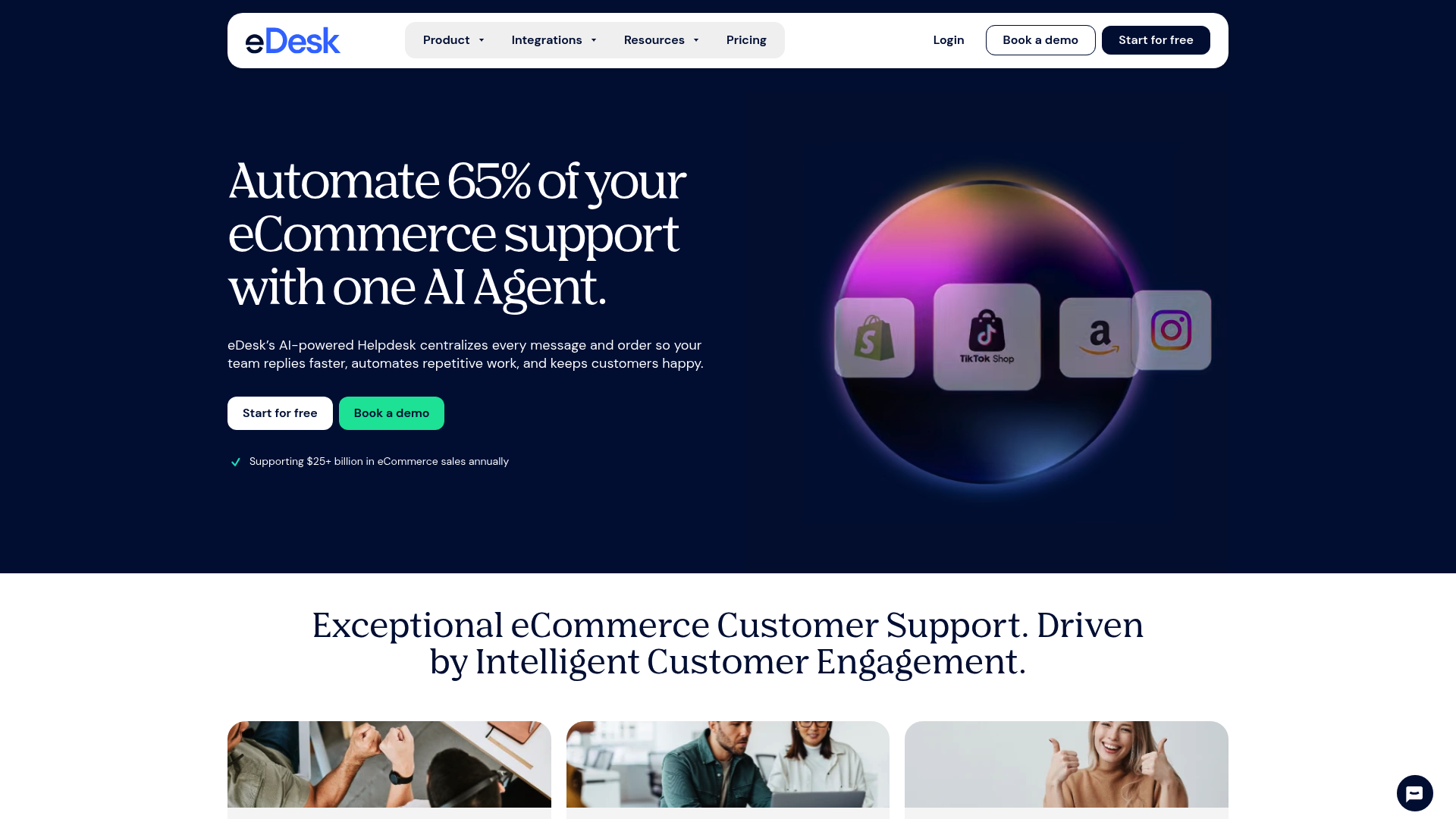 A screenshot of the eDesk website, a help desk solution included in our list of the best ecommerce call center services.