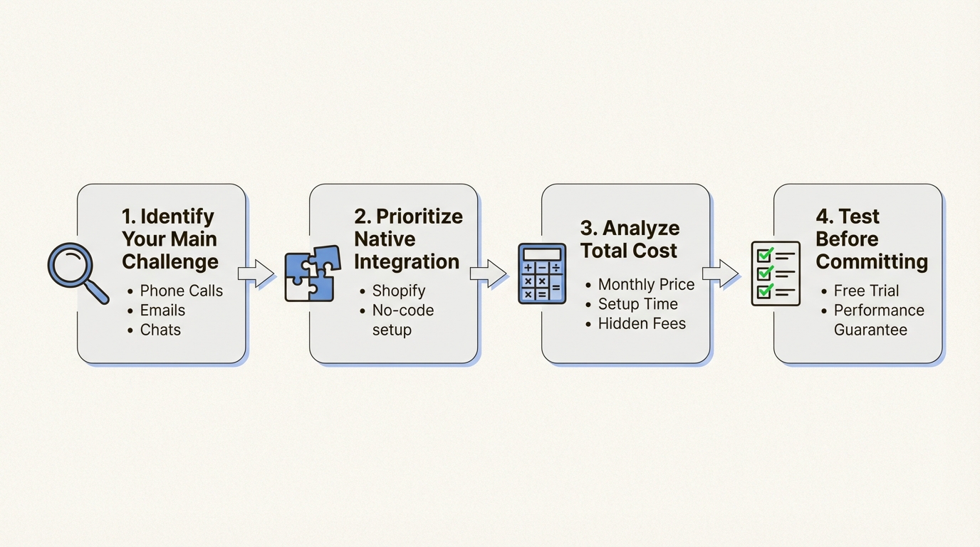 A workflow diagram showing the steps to select the right platform from a list of Sierra AI ecommerce alternatives.