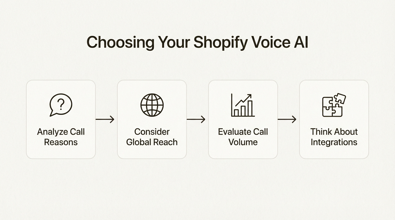 A workflow showing the four steps for choosing the right Shopify voice AI for your business.